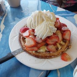 Waffle with berries and custard. Fantastic!