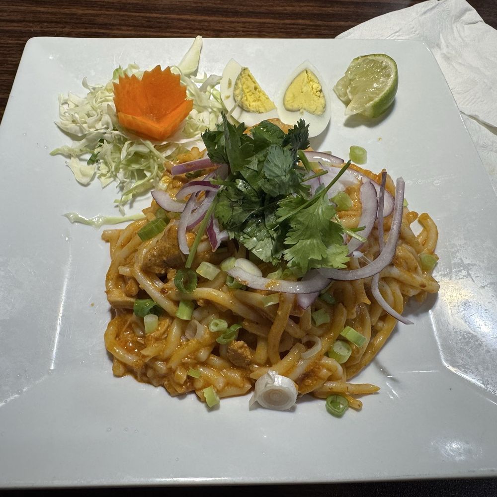 Thick rice noodle salad. Thick rice noodle salad.