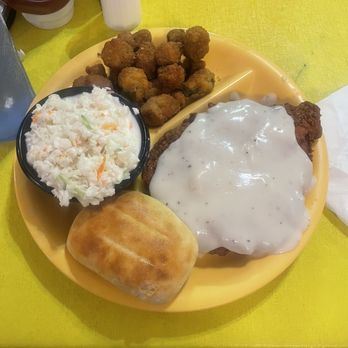 Chubby's Restaurant - Chicken fried chicken with slaw and fried okra - Southern Near Me - Sevierville, Tennessee