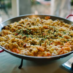 Jane Hammond Events - Fantastic Spanish Paella, with Chicken, Andouille sausage, Prawns, and calamari in saffron rice.