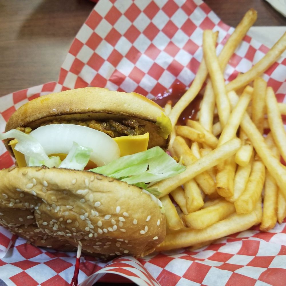 Burger and Kabob Hut - Chicken masala burger and fries - Burgers Near Me - Seattle, Washington