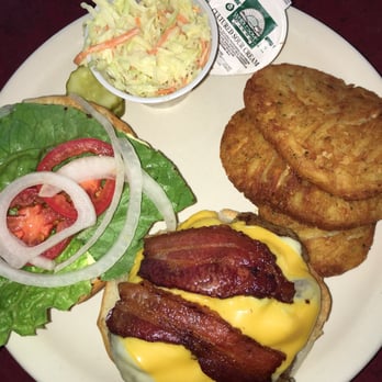 Backwoods Bar & Grill - Backwoods Burger with Potato Patties & Coleslaw - Bars Near Me - Weyerhaeuser, Wisconsin