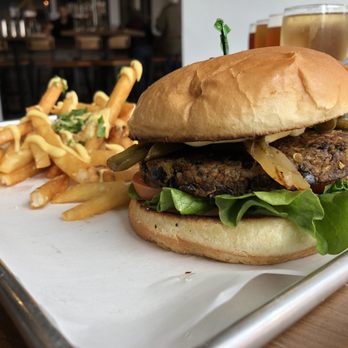 Off The Rails Brewing - Veggie Burger with fries (I omitted the cheese off the burger) - Breweries Near Me - Sunnyvale, California Off The Rails Brewing - Veggie Burger with fries (I omitted the cheese off the burger) - Breweries Near Me - Sunnyvale, California