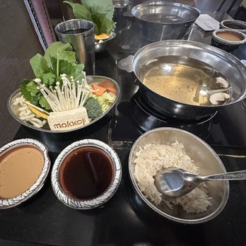 Mokkoji - Veggies, sesame and ponzu sauces, original broth, and rice - Japanese Near Me - Irvine, California Mokkoji - Veggies, sesame and ponzu sauces, original broth, and rice - Japanese Near Me - Irvine, California