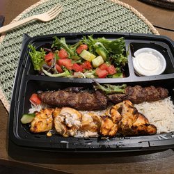 Luna Grill Rancho Cucamonga - The plate with chicken, beef, house salad, and rice