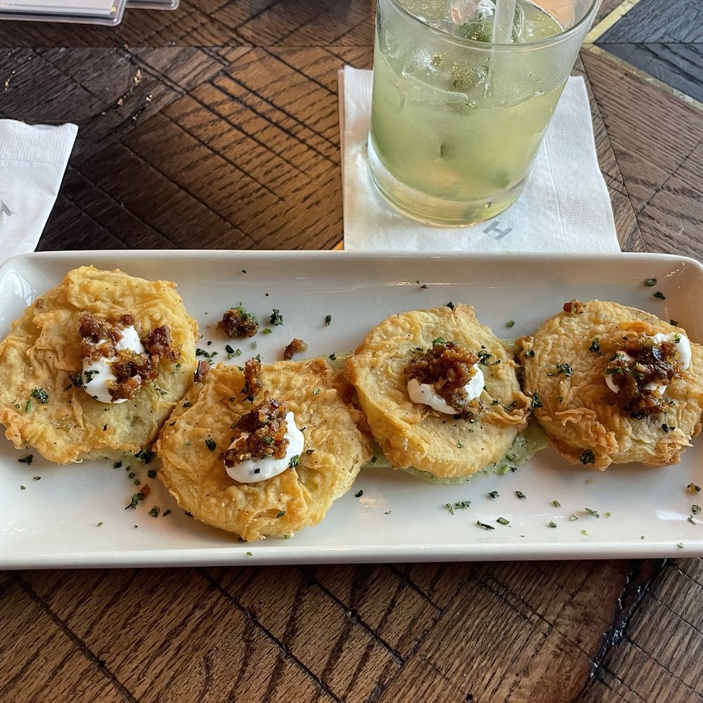 Haywire - Fried Green Tomatoes and a mocktail - New American Near Me - Houston, Texas Haywire - Fried Green Tomatoes and a mocktail - New American Near Me - Houston, Texas