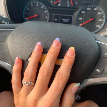 File-N-Style - Acrylic tips with multi-colored French design - Nail Salons Near Me - Denver, Colorado