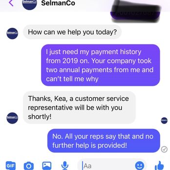 Selman & Company - FB Messenger seeking help. As soon as I told them my issue, the messaging stopped from whoever was on the other end. - Life Insurance Near Me - Cleveland, Ohio Selman & Company - FB Messenger seeking help. As soon as I told them my issue, the messaging stopped from whoever was on the other end. - Life Insurance Near Me - Cleveland, Ohio