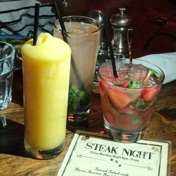 Under the Volcano - L-R: Frozen screwdriver, mojito, and strawberry basil margarita. - Latin American Near Me - Houston, Texas Under the Volcano - L-R: Frozen screwdriver, mojito, and strawberry basil margarita. - Latin American Near Me - Houston, Texas