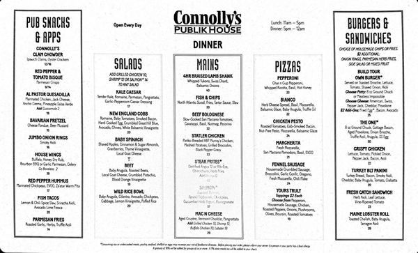 Menu photo 1 Connolly's Publik House Boston, MA Menu photo 1 Connolly's Publik House Boston, MA