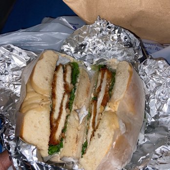 Sunset Bagels Cafe & Grill - Caesar Club Specialty Sandwich chickencutlet on a bagel - Delis Near Me - Brooklyn, New York Sunset Bagels Cafe & Grill - Caesar Club Specialty Sandwich chickencutlet on a bagel - Delis Near Me - Brooklyn, New York