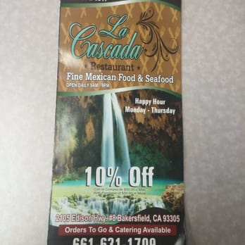 La Cascada - Front To-Go Menu - Mexican Near Me - Bakersfield, California