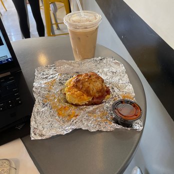 Brass Tacks Coffee - Irish Man Iced Coffee and Biscuit egg sandwich - Coffee & Tea Near Me - Fruit Cove, Florida