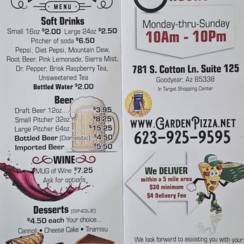 Garden Pizza - Menu 6/25 - Pizza Near Me - Goodyear, Arizona