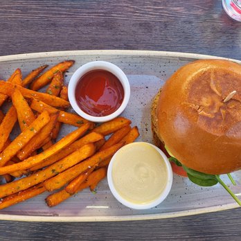 Sundried Tomato - Veggie burger and sweet potato fries - Cafes Near Me - San Juan Capistrano, California Sundried Tomato - Veggie burger and sweet potato fries - Cafes Near Me - San Juan Capistrano, California