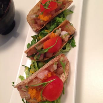 Slurping Turtle - Hamachi Tacos, yellowtail with a taro root shell. - Sushi Bars Near Me - Ann Arbor, Michigan Slurping Turtle - Hamachi Tacos, yellowtail with a taro root shell. - Sushi Bars Near Me - Ann Arbor, Michigan