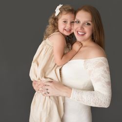 Andrea Sollenberger Photography - Maternity photo mom Christina and daughter Morgan wearing cream lace maternity gown and cotton dress Gainesville FL