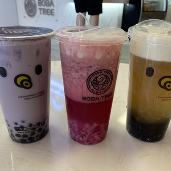 Boba Tree - Left to right: Tara milk tea, cheese dragon fruit, and cheese peach tea - Coffee & Tea Near Me - Mesa, Arizona