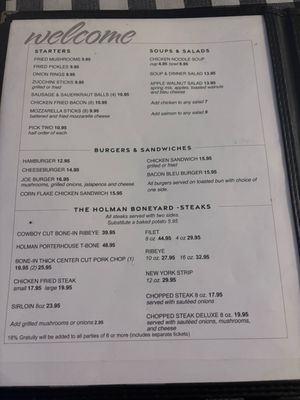 Menu photo 1 Holman Valley Steakhouse La Grange, TX Menu photo 1 Holman Valley Steakhouse La Grange, TX