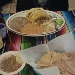 Arambula's Taqueria - Asada tacos with rice and beans special
