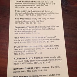 State Room - Beer menu
