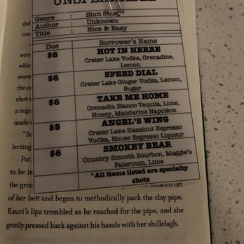 Unspeakable - Shot Story menu. - Speakeasies Near Me - Pittsburgh, Pennsylvania