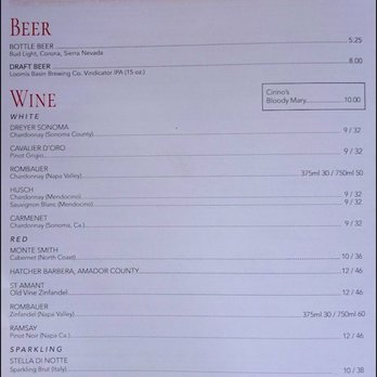 Pottery World Cafe - The "Libations" page offers one draft beer, along with upscale wine. - Italian Near Me - Rocklin, California