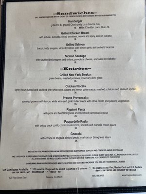 Menu photo 8 The Plaza Bistro Sonoma, CA