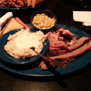 Mojo Old City BBQ - Brisket and pulled pork with mashed potatoes and corn - Barbeque Near Me - St. Augustine, Florida