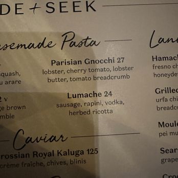 HIDE+SEEK - Menu had different options. I feel like anyone could find something they would like. - New American Near Me - Chicago, Illinois HIDE+SEEK - Menu had different options. I feel like anyone could find something they would like. - New American Near Me - Chicago, Illinois