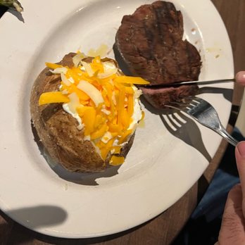 Twelve Kitchen + Cocktails - Filet mignon and a loaded baked potato (also served with asparagus) - New American Near Me - Tyler, Texas