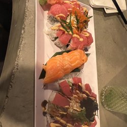 Forgot name of top roll, awesome salmon sashimi, and excellent Heavy Metal Roll