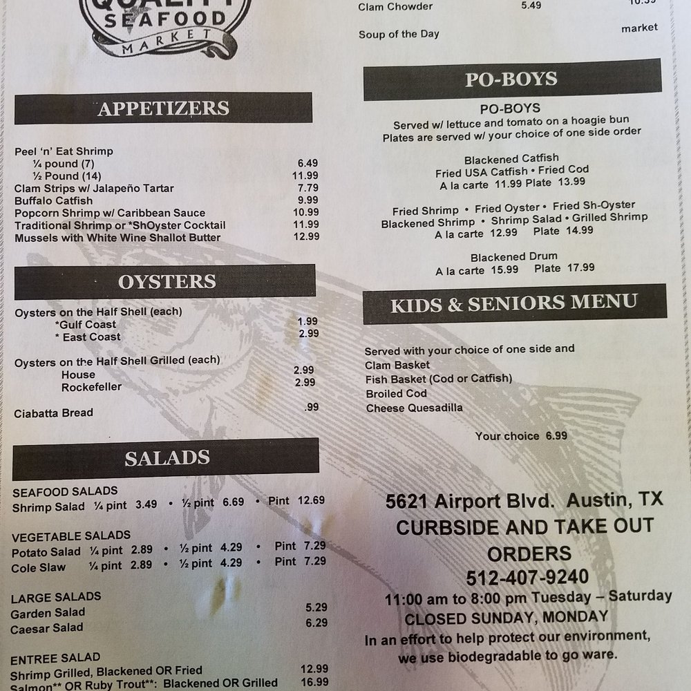 Quality Seafood Wholesale - Menu - Seafood Near Me - Austin, Texas