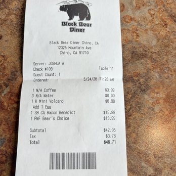 Black Bear Diner Chino - Still charged for food that has huge egg shells - American Near Me - Chino, California Black Bear Diner Chino - Still charged for food that has huge egg shells - American Near Me - Chino, California