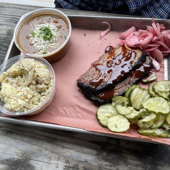 Hurtado Barbecue - Prime Brisket, beans, Baked Potato Salad - Barbeque Near Me - Arlington, Texas