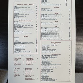 Carriage House - Menu - Cocktail Bars Near Me - Arcata, California