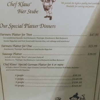 Chef Klaus' Bier Stube - if you have a group they have great German platters they will bring out - German Near Me - Frankfort, Illinois Chef Klaus' Bier Stube - if you have a group they have great German platters they will bring out - German Near Me - Frankfort, Illinois