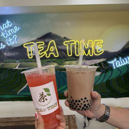 Guava Flavored Calpico and Coconut Tea with boba Guava Flavored Calpico and Coconut Tea with boba
