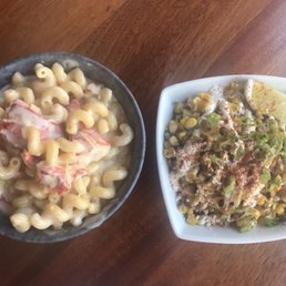 Lobster macaroni and cheese (left) and street corn (right)