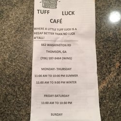 Tuff Luck Cafe - Menu