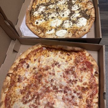 Luigi’s Pizza - Steele Creek - Bacon and Onion pizza and White Pizza added sausage - Italian Near Me - Charlotte, North Carolina Luigi’s Pizza - Steele Creek - Bacon and Onion pizza and White Pizza added sausage - Italian Near Me - Charlotte, North Carolina
