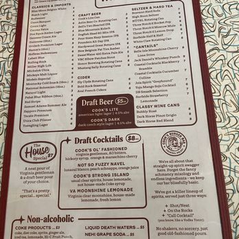 Cook's Burger Bar - Drink menu - Burgers Near Me - Williamsburg, Virginia