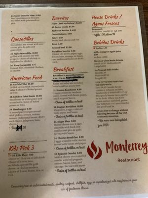 Menu photo 2 Monterrey Restaurant Abilene, TX