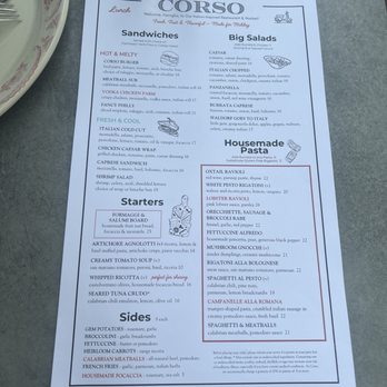 Corso Italian - Food Lunch Menu - Italian Near Me - Arlington, Virginia