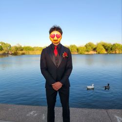 Celebrity Tux and Tails - All black tux and shoes with red tie