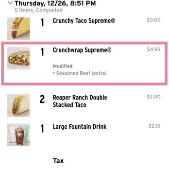 Taco Bell - PAID for EXTRA MEAT. Did not receive it. Did not even receive a regular portion of meat. - Fast Food Near Me - South Jordan, Utah Taco Bell - PAID for EXTRA MEAT. Did not receive it. Did not even receive a regular portion of meat. - Fast Food Near Me - South Jordan, Utah