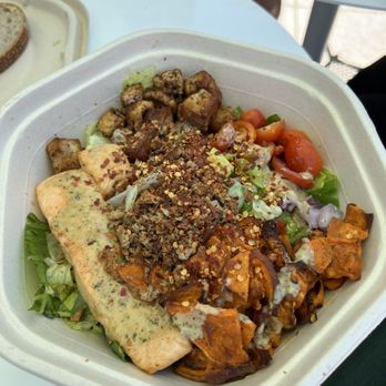 sweetgreen - Healthy Salads, Wraps, and Bowls - Custom bowl Romaine, salmon, tofu, sweet potato, red onion, tomato, breadcrumbs, lime squeeze, red chili flakes, spicy cashew dressing - Salad Near Me - Tustin, California sweetgreen - Healthy Salads, Wraps, and Bowls - Custom bowl Romaine, salmon, tofu, sweet potato, red onion, tomato, breadcrumbs, lime squeeze, red chili flakes, spicy cashew dressing - Salad Near Me - Tustin, California