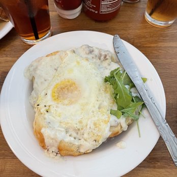 The Junction Kitchen - Biscuit with Sausage Gravy + an egg - Breakfast & Brunch Near Me - North Charleston, South Carolina The Junction Kitchen - Biscuit with Sausage Gravy + an egg - Breakfast & Brunch Near Me - North Charleston, South Carolina