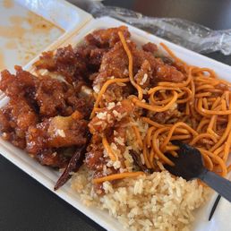 Jalapeño chicken dish with mixed rice and noodles!