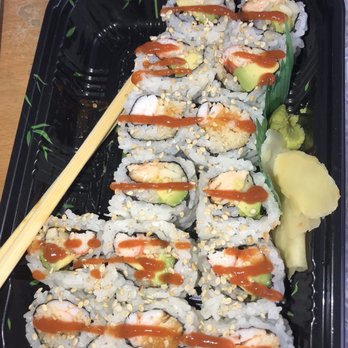 Mirakuya - Brooklyn - California Roll, Alaskan Roll and Spicy Shrimp Roll (all cooked) I added sriracha on top and also asked for extra sesame seeds. - Japanese Near Me - Brooklyn, New York